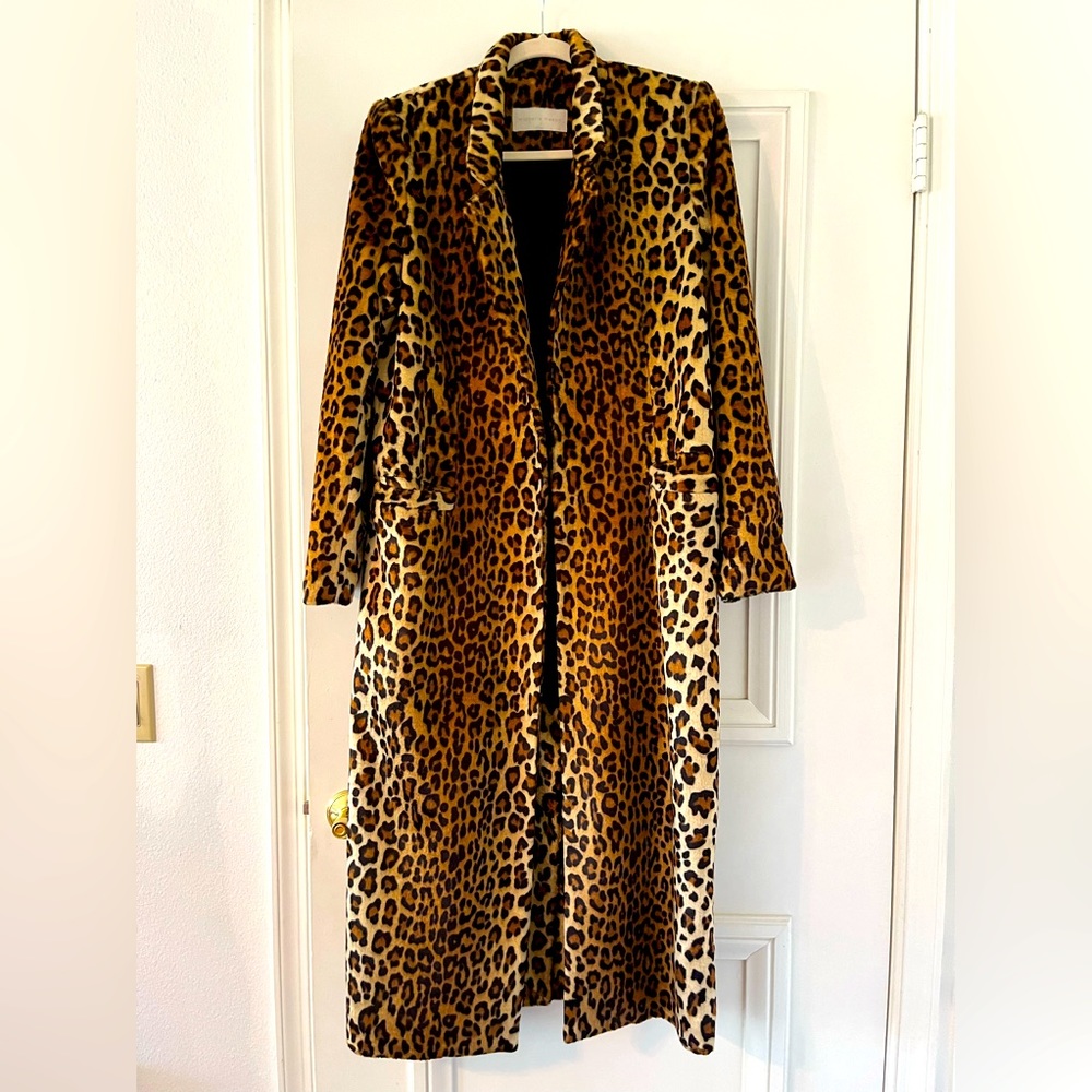 Faux Fur Floor-Length Leopard Jacket